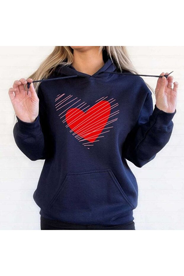 Unisex Navy Blue Kangaroo Pocket Thick Fabric Oversize Hooded Sweatshirt Hoodie