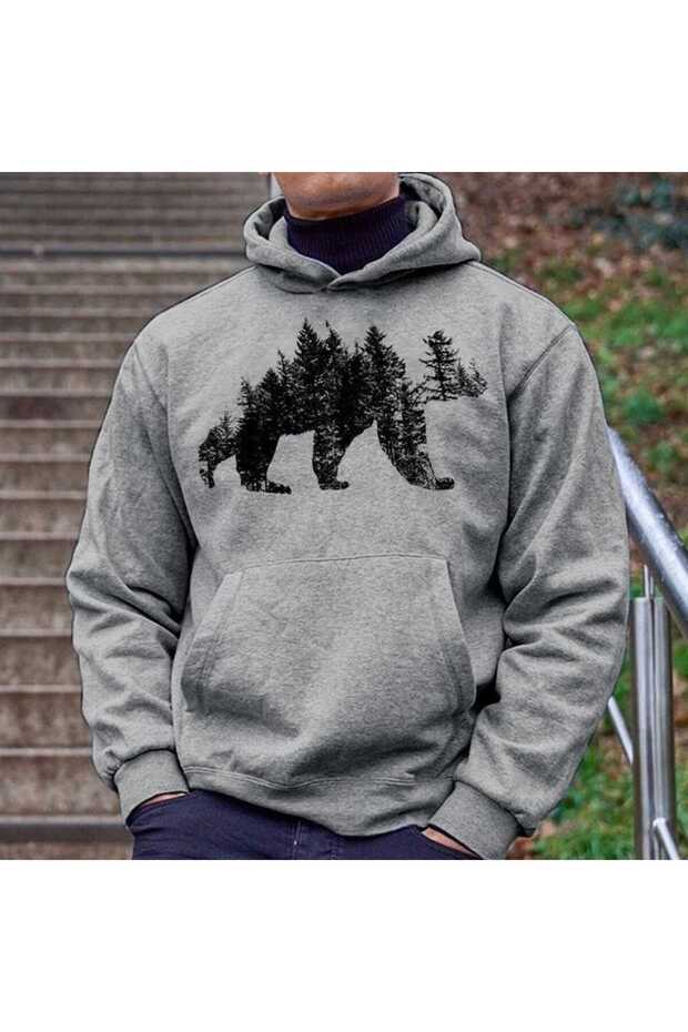Unisex Gray 3 Thread Threaded Oversize Hooded Sweatshirt Basic Comfortable Cut