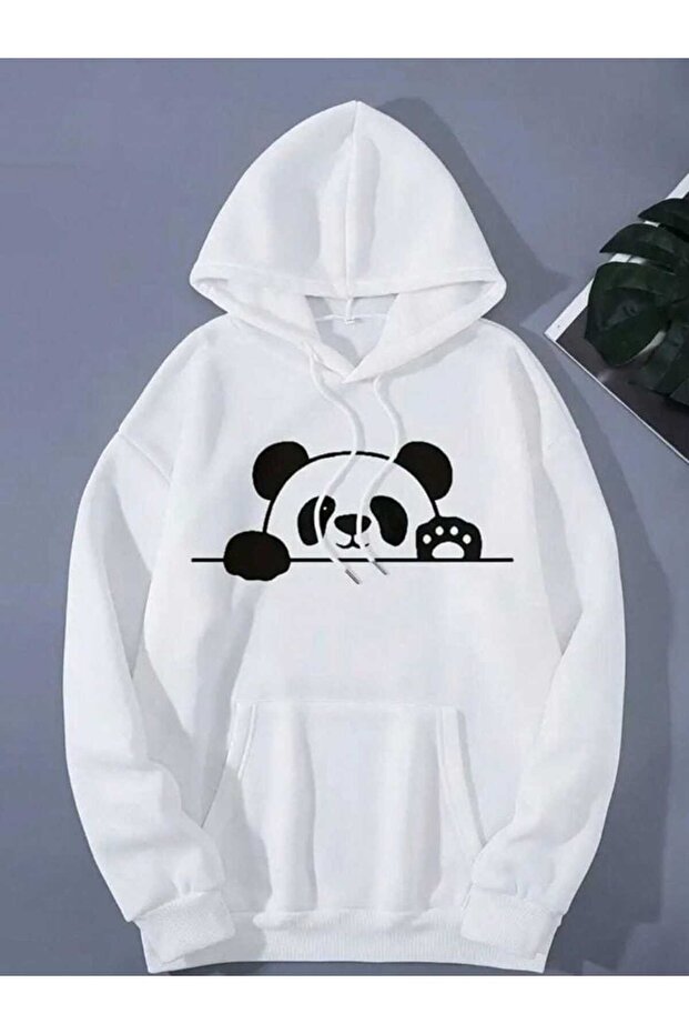 Unisex White Off-Shoulder Oversize Hooded Casual Sweatshirt with Kangaroo Pocket