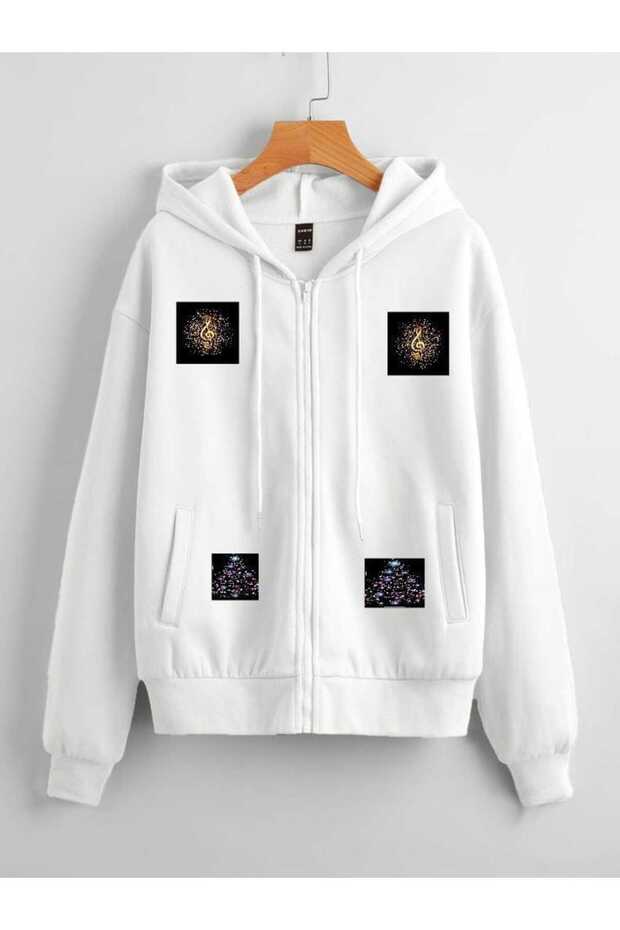 Unisex White Relaxed Fit Hooded Kangaroo Pocket Thick Sweatshirt