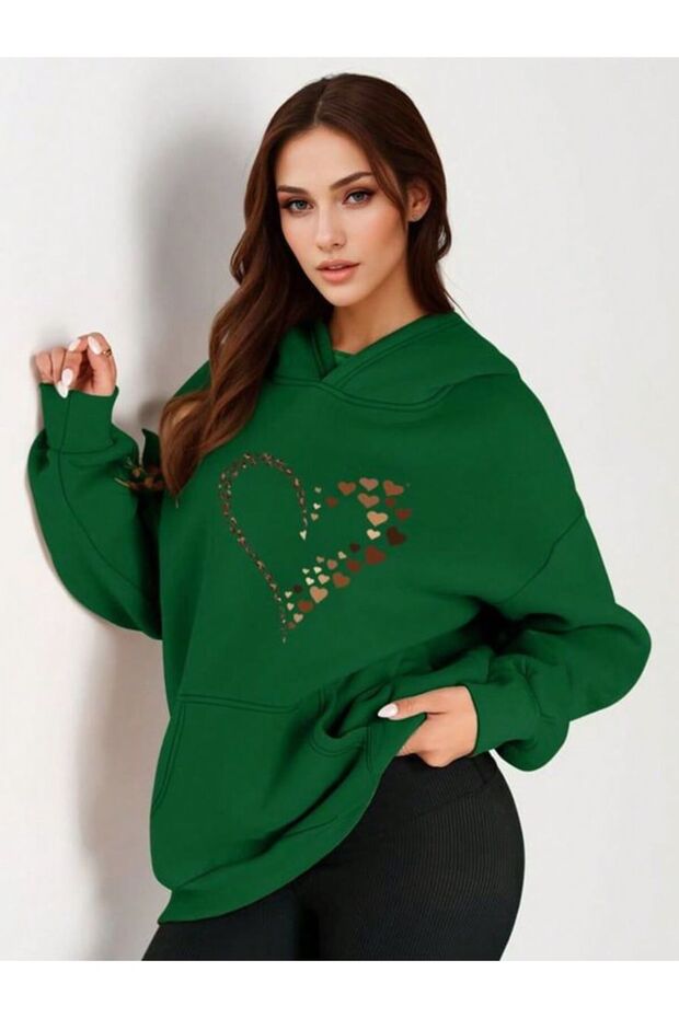 Unisex Green Kangaroo Pocket Thick Fabric Oversize Hooded Sweatshirt Hoodie