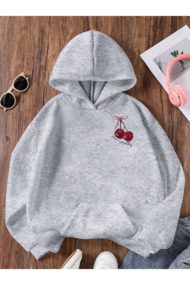 Unisex Gray Relaxed Fit Hooded Kangaroo Pocket Thick Sweatshirt