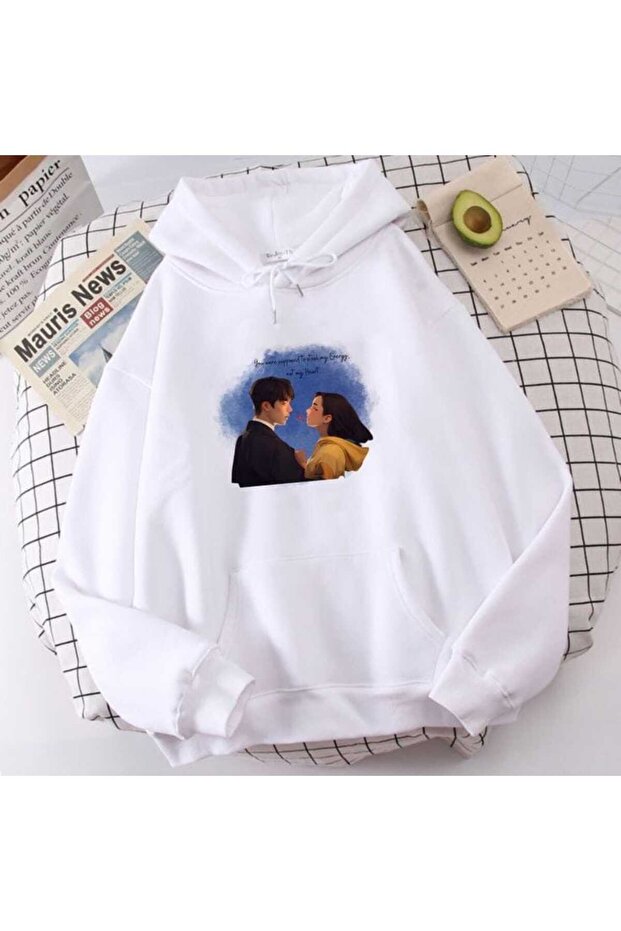Unisex White Off-Shoulder Oversize Hooded Casual Sweatshirt with Kangaroo Pocket