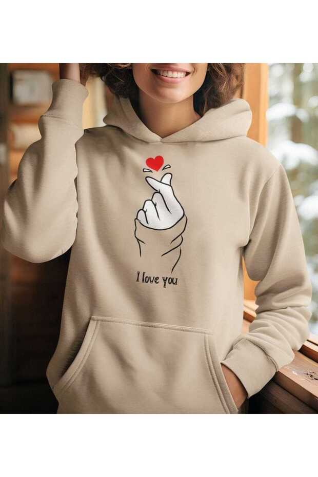 Unisex Beige 3 Thread Threaded Oversize Hooded Sweatshirt Basic Comfortable Cut