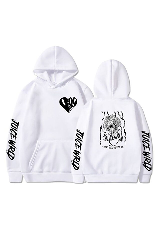 Unisex White Streetwear Oversize Hooded Casual Cotton Sweatshirt with Pockets