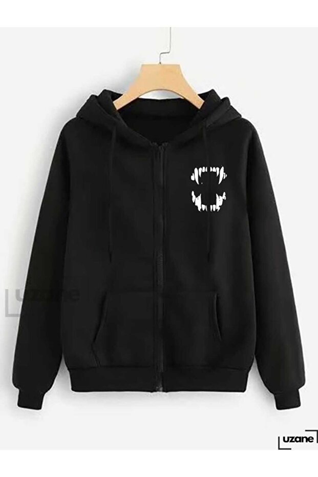 Unisex Black 3 Thread Threaded Oversize Hooded Sweatshirt Basic Comfortable Cut