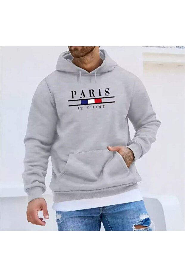 Unisex Gray Kangaroo Pocket Thick Fabric Oversize Hooded Sweatshirt Hoodie