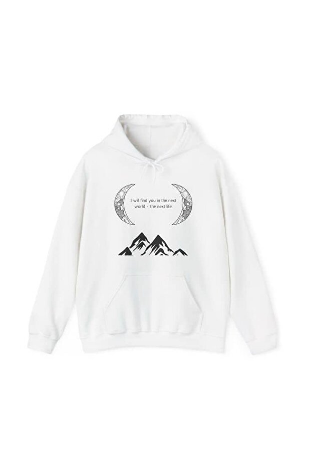 Unisex White 3 Thread Raster Oversize Hooded Sweatshirt Basic Comfortable Cut