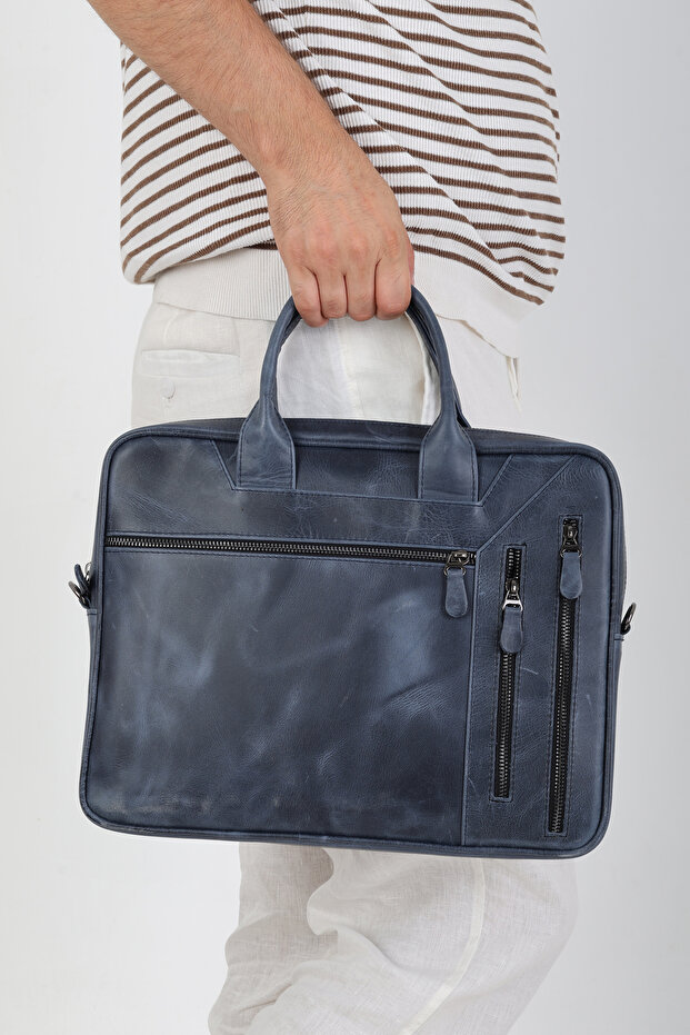Genuine Crazy Leather Handmade Laptop and Briefcase Bag - Calfskin Special Design - 15 Inches