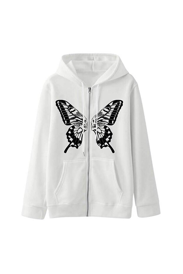 Unisex White 3 Thread Raster Oversize Hooded Sweatshirt Basic Comfortable Cut