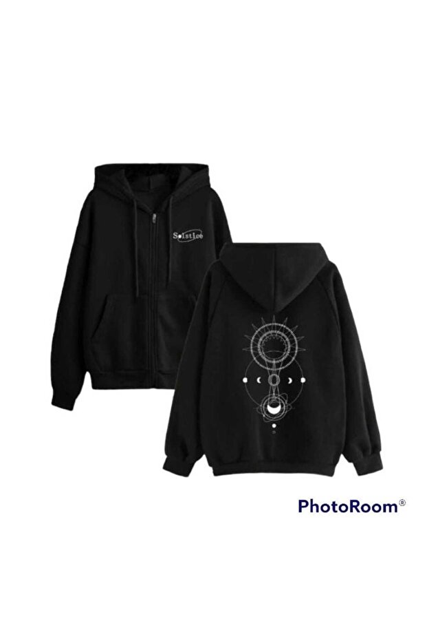 Unisex Black 3 Thread Threaded Oversize Hooded Sweatshirt Basic Comfortable Cut