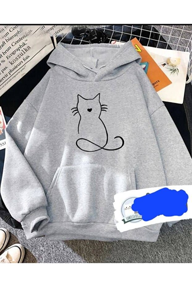 Unisex Gray Kangaroo Pocket Thick Fabric Oversize Hooded Sweatshirt Hoodie