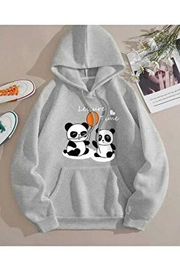 Unisex Gray Loose Fit Hooded Sweatshirt with Inner Pockets, Warm Hoodie