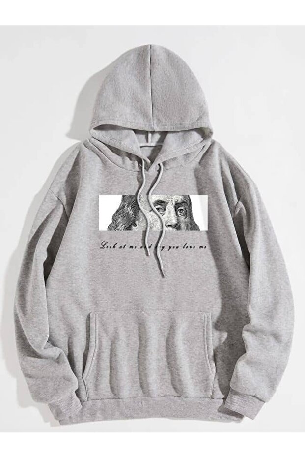 Unisex Gray Loose Fit Hooded Sweatshirt with Inner Pockets, Warm Hoodie