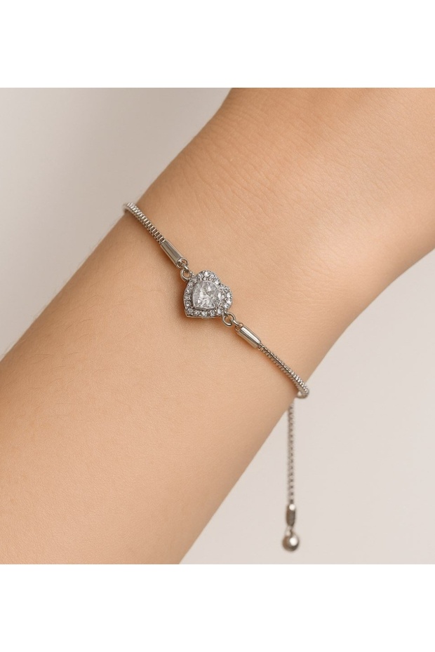 Zircon Stone Heart Detailed "The Sparkle of Love" Elevator Bracelet
