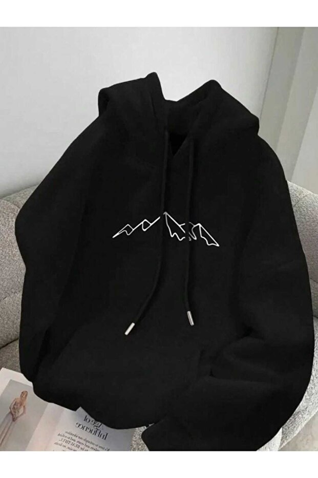 Unisex Black Hooded Oversize Sweatshirt Comfortable Fit Cotton with Fleece Inside