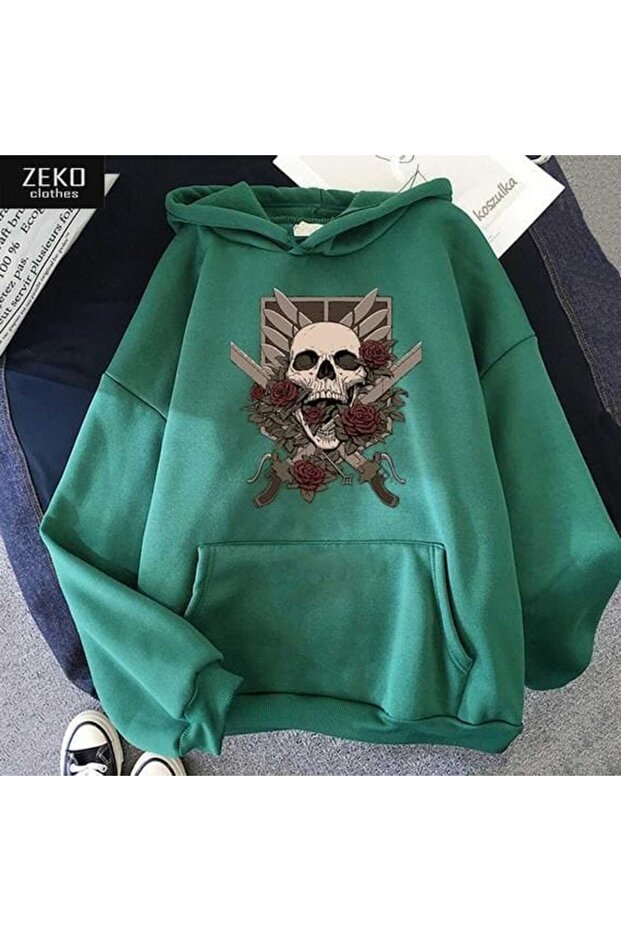 Unisex Green Kangaroo Pocket Thick Fabric Oversize Hooded Sweatshirt Hoodie