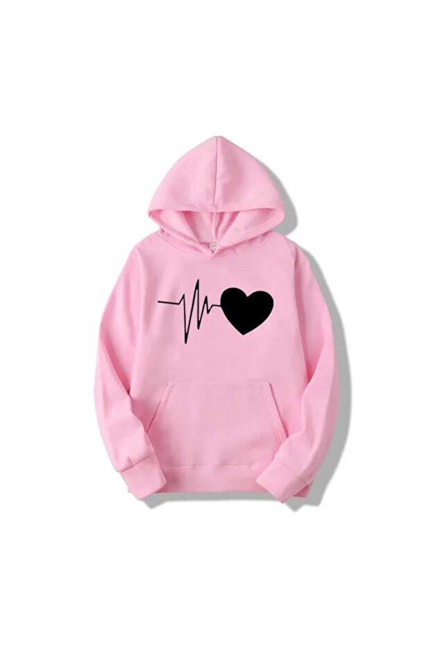 Unisex Pink Off-Shoulder Oversize Hooded Casual Sweatshirt with Kangaroo Pocket