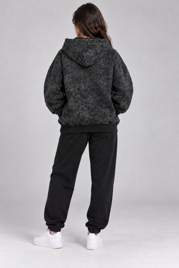 Unisex Anthracite Washed Relaxed Cut Kangaroo Pocket Hooded Streetwear Hoodie