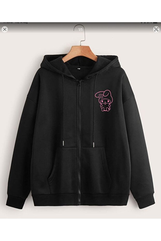 Unisex Black Oversize Hooded Sweatshirt with Kangaroo Pocket, 3 Thread Raster Hoodie