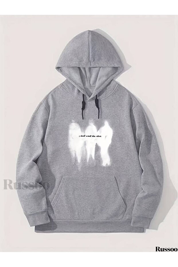 Unisex Gray Hooded Oversize Sweatshirt Comfortable Fit Cotton with Fleece Inside