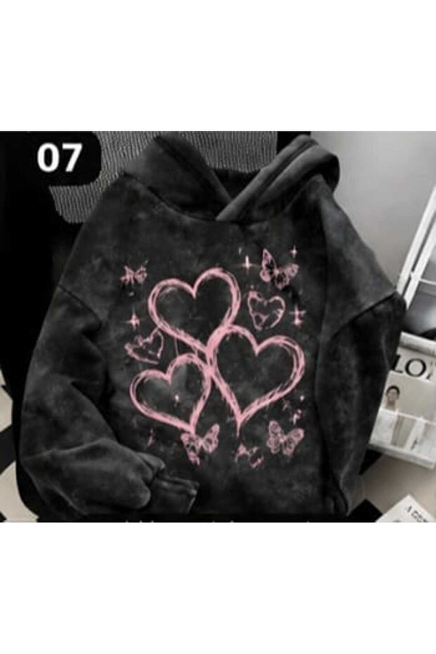 Unisex Anthracite Vintage Effect Washed 3 Thread Hooded Sweatshirt Relaxed Fit