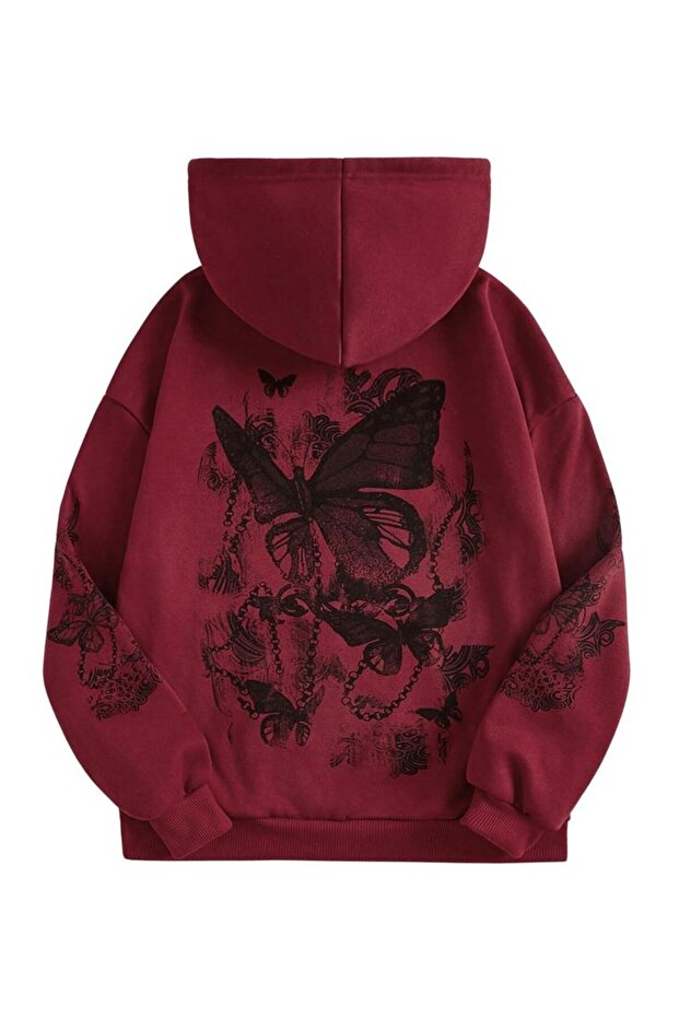 Unisex Red Oversize Hooded Sweatshirt with Kangaroo Pocket, 3 Thread Raster Hoodie