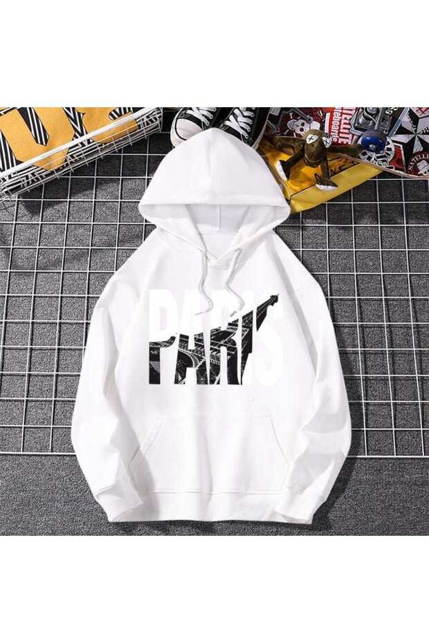 Unisex White Oversize Hooded Sweatshirt with Kangaroo Pocket, 3 Thread Raster Hoodie