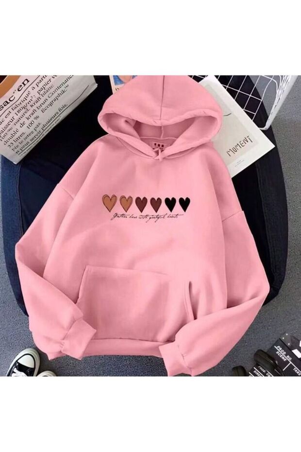 Unisex Pink Hooded Oversize Sweatshirt Comfortable Fit Cotton with Fleece Inside