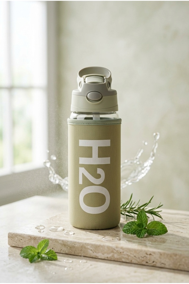 H2O Glass Flask with Straw and Case 500 ml Water Bottle, Sports Water Bottle