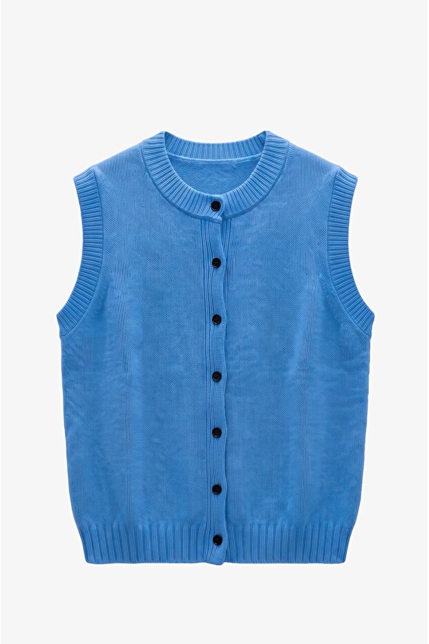 Blue Lana Buttoned Vest
