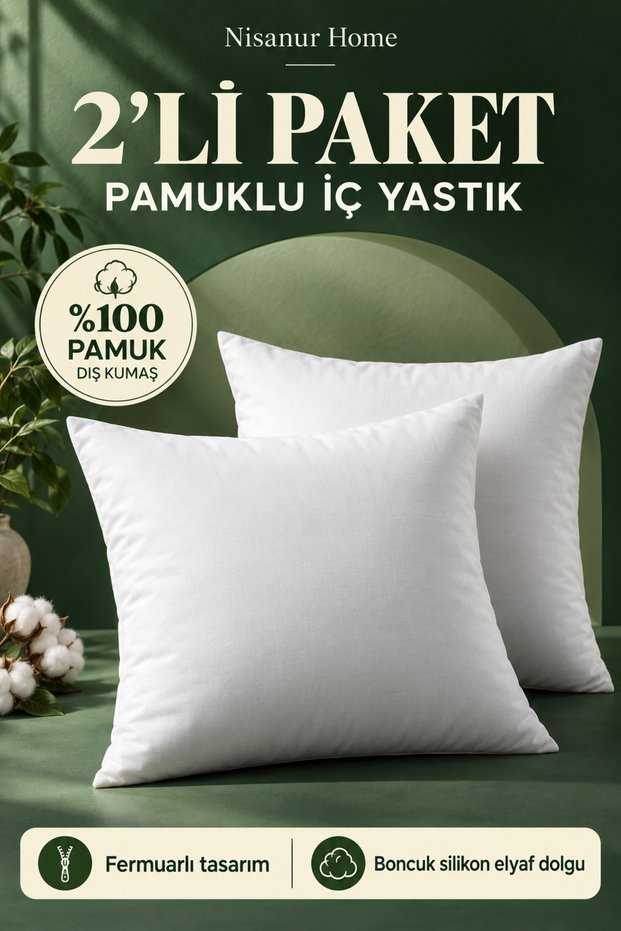 Set of 2 100% Cotton Fabric Zippered Beaded Silicone Fiber Filled Throw Pillow Inner Cushion