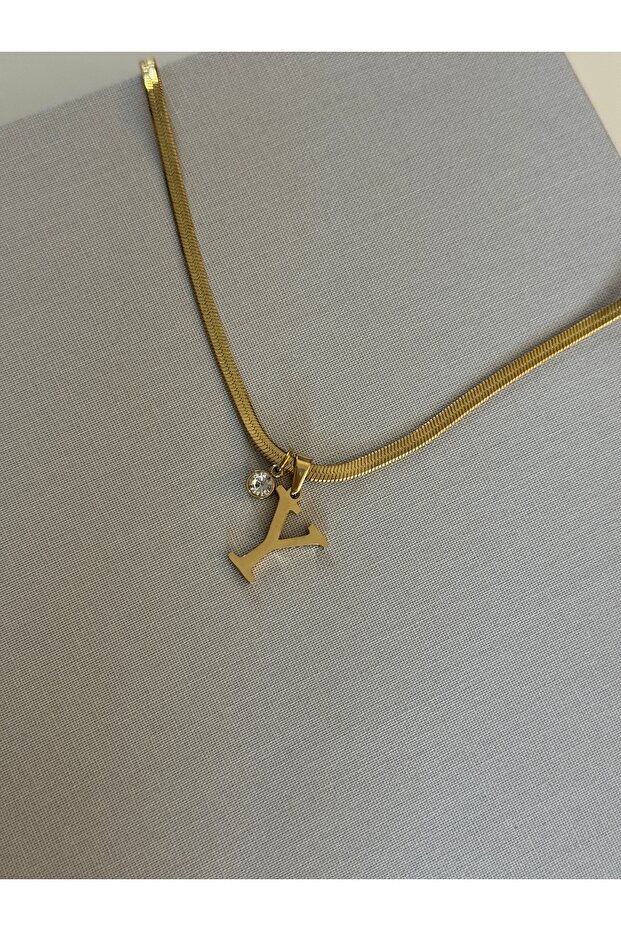 Letter Y Stainless Steel Gold Necklace
