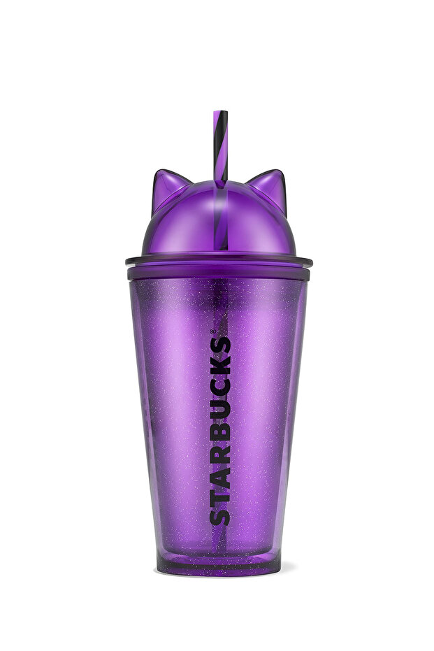 Cold Drink Cup with Straw Plastic Cat Ear Purple 473 ml