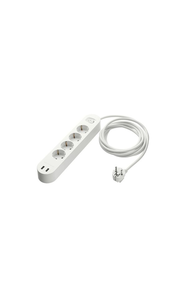 Koppla 4-Way Power Strip with 2 USB Ports, White, 3 m