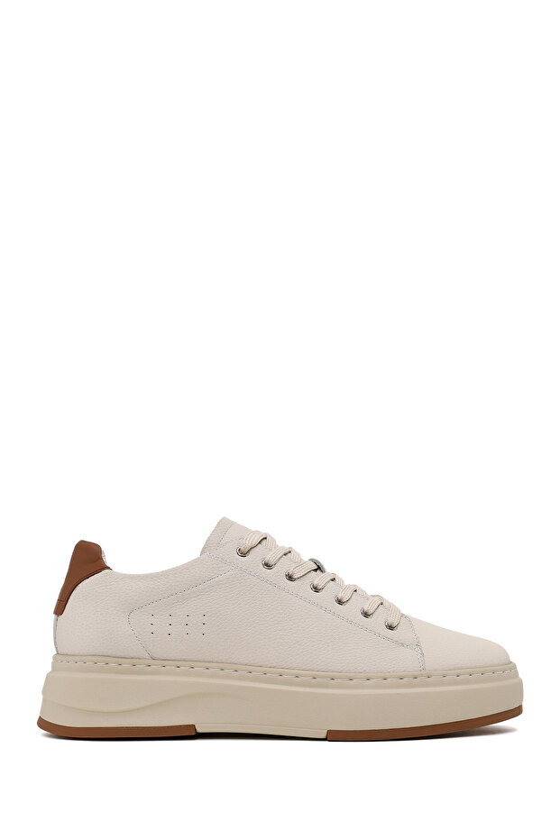 Men's White Lace-Up Thick-Soled Leather Sneaker Wm740010Df