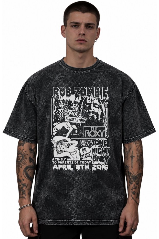 Rob Zombie Rock Metal Singer Printed Unisex Oversize Vintage Washed T-Shirt
