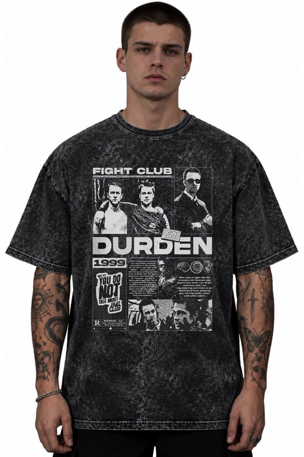 Fight Club Tyler Durden Legendary Movie Printed Unisex Oversize Vintage Washed T-Shirt
