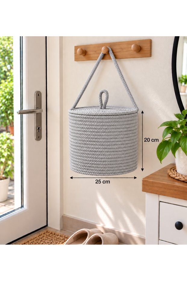 Handmade Covered Shoe Basket and Bag Holder – Wall-Mounted Multi-Purpose Organizer 25X20 cm