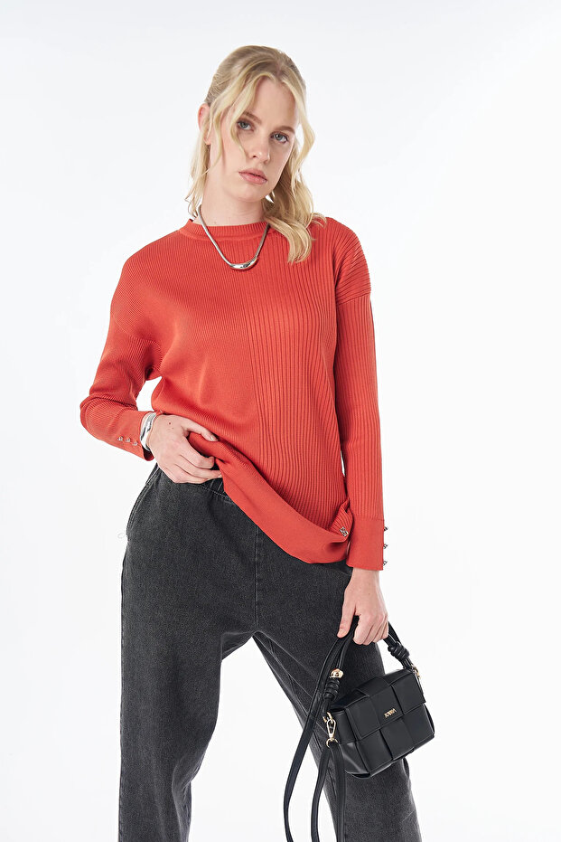 Accessory Buttoned Knitwear Tunic Tile