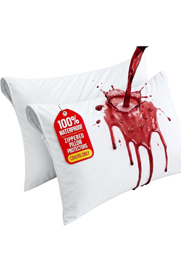 Waterproof Pillow Protectors 50x75 cm - Pack of 2, 100% Laminated Zippered Encasement, Hypoallergenic Dust Mite Proof Breathable Pillow Covers for Standard Bed Pillows (Queen)