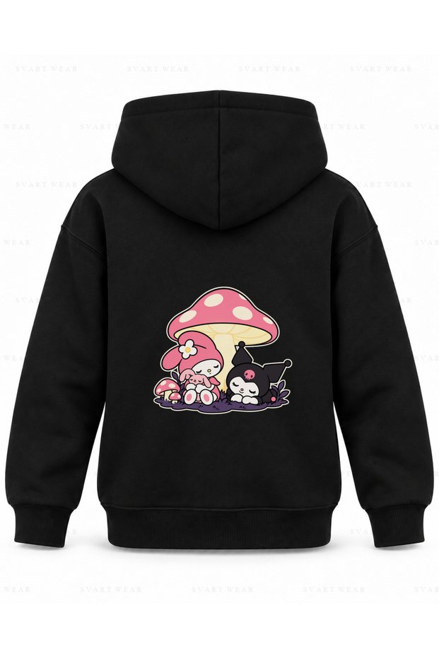 My Melody & Kuromi Night Light Printed Black Children's Hooded Sweatshirt