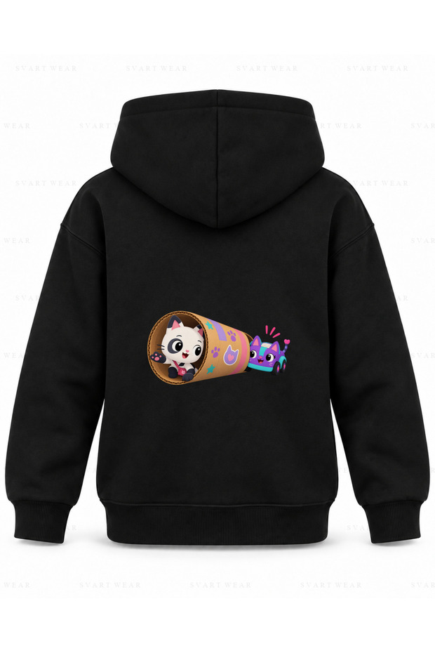 Gabby's Dollhouse Tunnel Curiosity Printed Black Children's Hooded Sweatshirt