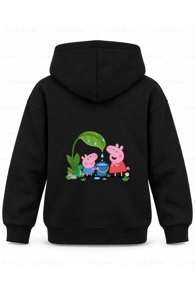 Peppa Pig Drip Catcher Printed Black Children's Hooded Sweatshirt