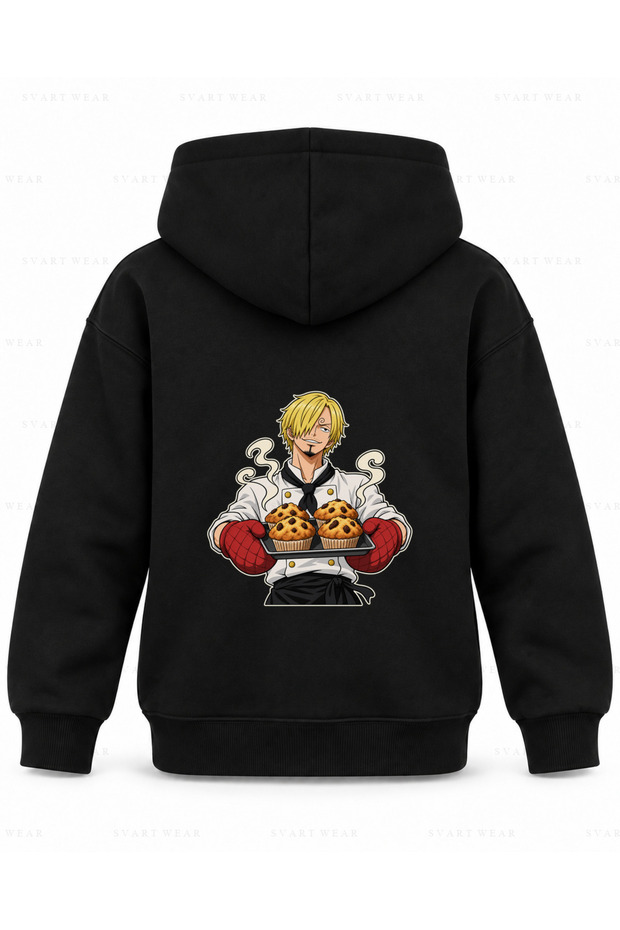 One Piece Sanji Muffin Glove Printed Black Children's Hooded Sweatshirt