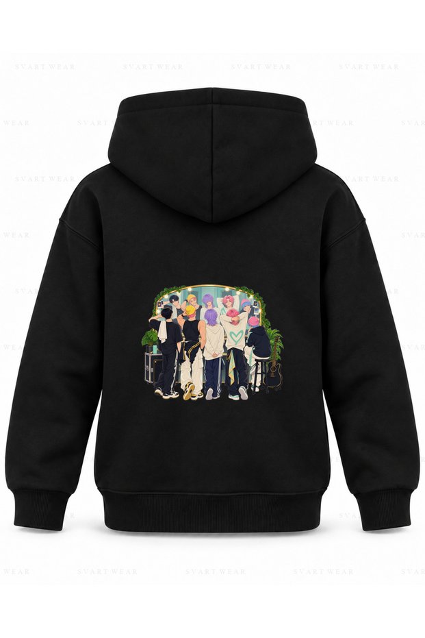 Saja Boys Prova Mirror Printed Black Children's Hooded Sweatshirt