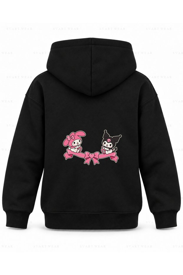 My Melody & Kuromi Swing Balance Printed Black Children's Hooded Sweatshirt