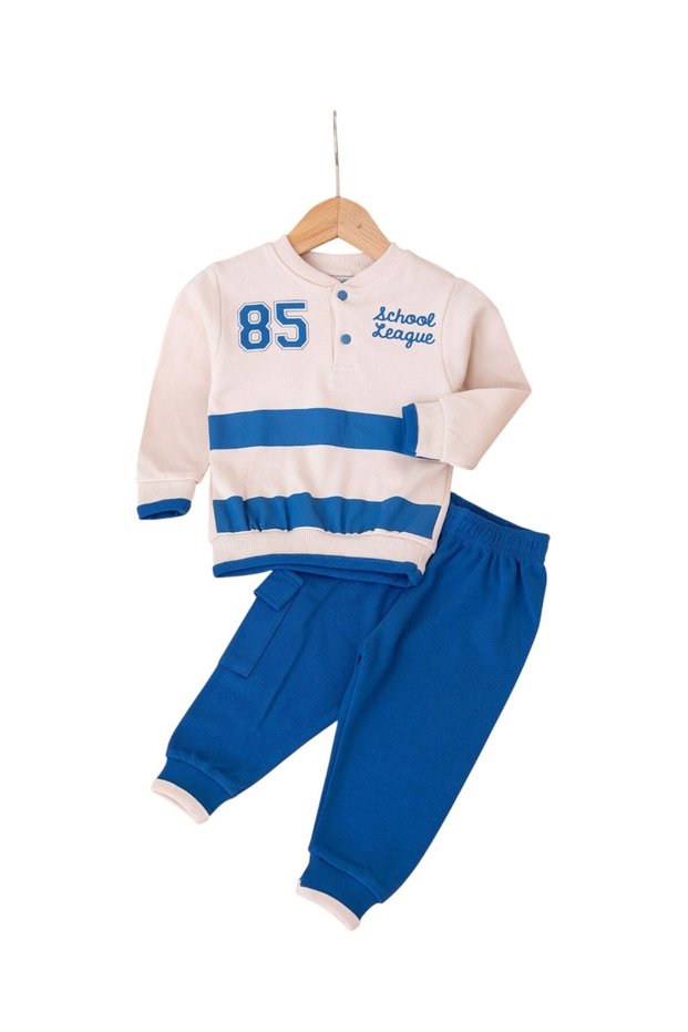 Baby Boy College Collar 85 Printed 6-9-12-18-24 Months Striped Bottom and Top Seasonal Set