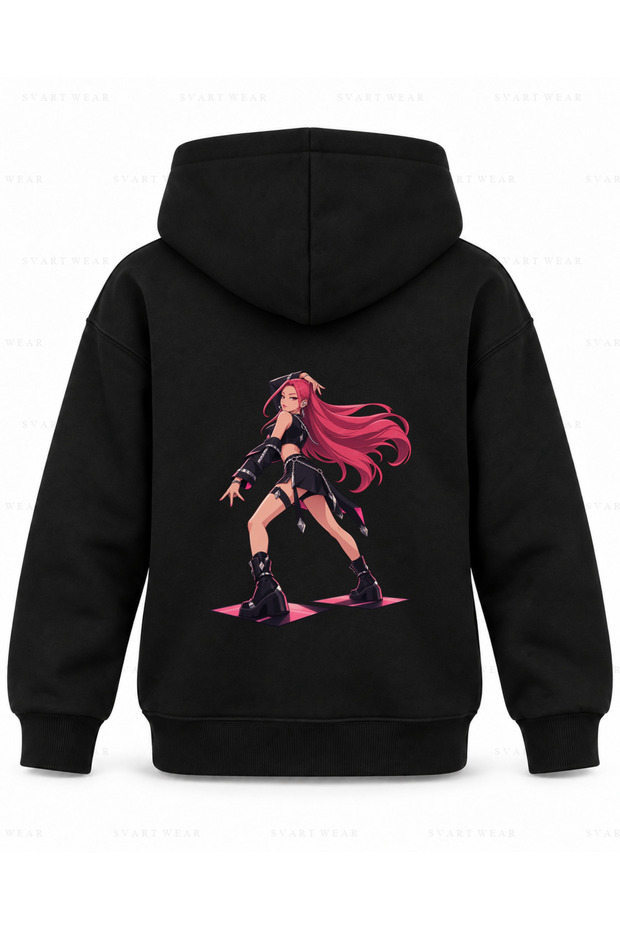 Huntr X Mira Dance Square Printed Black Kids' Hooded Sweatshirt