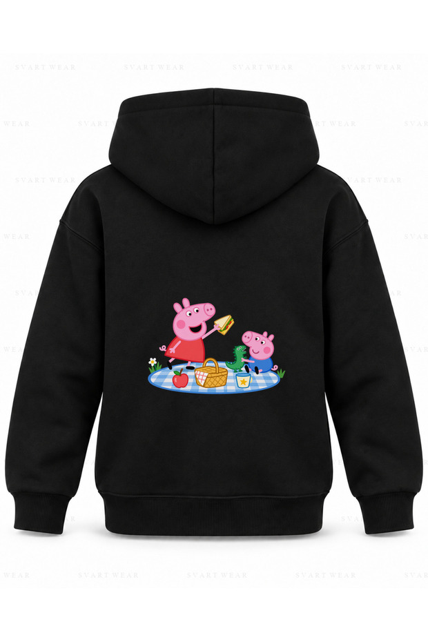 Peppa Pig Piggy Picnic Printed Black Children's Hooded Sweatshirt